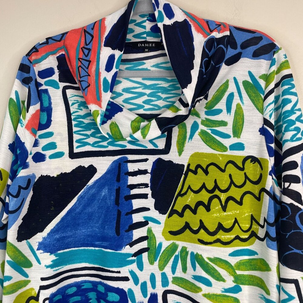 Damee Top Womens Medium Vibrant Abstract Art To Wear Swing Tunic Cowl Neck Comfy - Picture 6 of 15